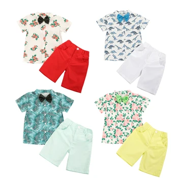 Bērniem Bērnu Zēniem 3-gabals Apģērbs Kopa ar Īsām Piedurknēm Drukāt Krekls+Šorti+tauriņu Komplekts Bērniem Zēnu Drēbes noteikts Vasaras 2021 Jaunas