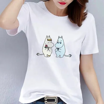 Sieviešu Ikdienas Ropa Mujer Kawaii Grafiskais T-krekls Plussize Smieklīgi Karikatūra Moomin Vasaras T-krekli Modes Diezgan Topi Baltā t-veida