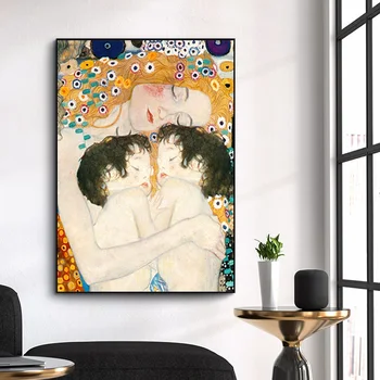 Mātes Mīlestība Dvīņi Bērnu Kanvas Glezna Gustava Klimta Reprodukcijas Sienas Mākslas Audekls Izdrukas, Plakāti Attēlu Dzīvojamā Istaba Dekori