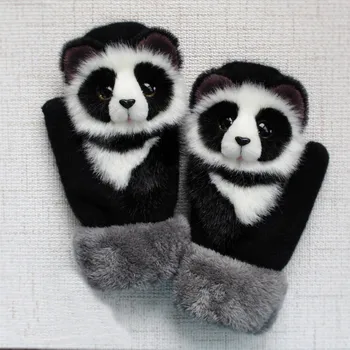 Pieaugušo Cimdi Kawaii Simulācijas Dzīvnieku Modelis Cimdi Rudens Ziemas Siltā Kažokādu Plīša Trikotāžas Guantes Sieviešu перчатки мужские Panda A