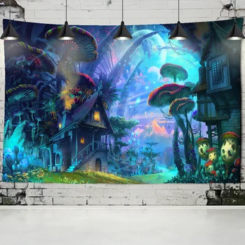 Dream meža sēņu gobelēns sienas karājas kopmītnē fona dekoratīvs audums animācija dream meža gobelēns ilūzija