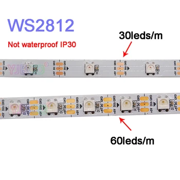 5m/daudz WS2812B Smart led pikseļu sloksnes;DC5V 30/60 pikseļi/led/m;WS2812 IC;WS2812B/M,IP30/IP65/IP67,Melns/Balts PCB