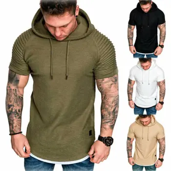 Modes Vīriešiem ar Īsām Piedurknēm Tee Gadījuma Kapuci pelēkā vārna Vasaras Kreklu Top M-2XL