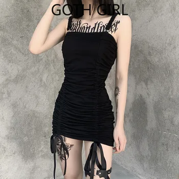 Goth Girl Iela BF Stila Seksīgi Wrap-ap Soma Hip Bikšu Kleita Sievietēm Ins Modes Mežģīnes Aukliņu Kroku Kleita Sexy & Club