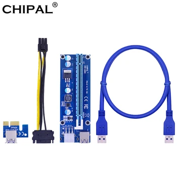 CHIPAL 10pcs VER006C PCI-E Stāvvadu Karte PCIE 1x, lai 16x Extender + 60CM USB 3.0 Kabelis / SATA uz 6Pin Barošanas Vads BTC LTC Ieguves