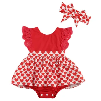 Jaundzimušais Meitenes Mīlestību Sirdī Apģērbu Komplekti, Romper Kleita ar Galvas Divas Gabals Drēbes Ir 2021. Valentīna Diena Jumpsuit Viens Gabals