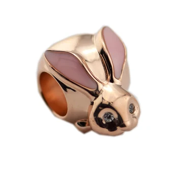 Der Pandora Piekariņi, Aproce Sākotnējā 925 Sterling Sudraba Rotaslietas Cute Bunny Rožu Šarmu Krelles Rotaslietas Pieņemšanas RF004