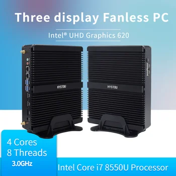 Fanless pc mini rūpniecisko Datoru i7 8550U Fanless PC Servera i5 8250U linux HDMI 2.0 DP 3 Gadu Garantija Darbvirsmas MINI datoru
