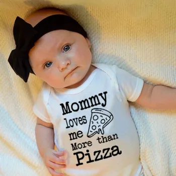 Smieklīgi Jaundzimušo Cottton Romper Māmiņa Mani Mīl Vairāk Nekā Pizza Drukāt, Zīdainis, Mazulis, Zēns, Meitene Īsām Piedurknēm Onesie Toddler Gudrs Jumpsuit