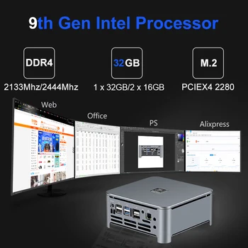 Mini-PC Intel Core i9 9980HK 9880H i7, i5 DDR4 Win10 wifi Linux 4K UHD HTPC HDMI Labāko Minipc Darbvirsmas Dators Dators Rūpniecības