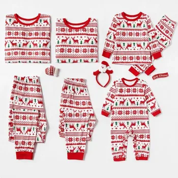 Ģimenes Ziemassvētku Pidžamu Komplekts Siltā Pieaugušajiem Bērniem, Meiteņu, Zēnu Māmiņa Sleepwear Naktsveļu Māte Meitu Apģērbu Saskaņojot Ģimenes Tērpiem