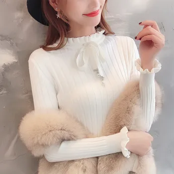 Zoki Elegants Ruffles Sieviešu Džemperis Džemperis Jaunu 2020. Gada Pavasara Modes Korejas Slim Meiteņu Trikotāžas Džemperis Ar Garām Piedurknēm Mīksta Pamata Augšu
