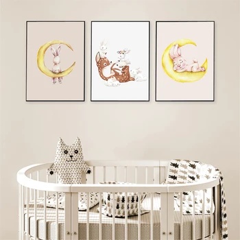 Zaķis Plakātu, Gleznu Dzīvnieku Audzētavu Sienas Art Print Trušu Kanvas Glezna Mēness Ziemeļu Sienas, Attēlus Meitene Baby Telpu Dekorēšana