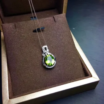 Dabas zaļā krāsā peridots pērle, Kulons dabas olivine Elegants Laimīgs, seifs Kārtu, kulons, kaklarota, S925 sudraba sievietes puses rotaslietas