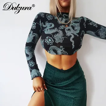 Dulzura pūķis drukāt sieviešu kultūru tops ar garām piedurknēm backless pārsējs bodycon sexy streetwear 2020. gada vasaras drēbes puse kluba gotikas