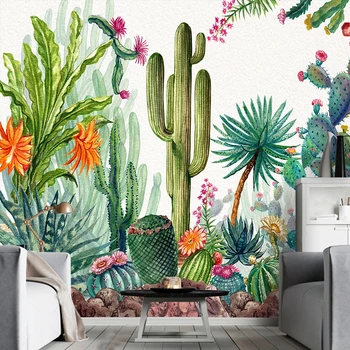 Pasūtījuma 3D Foto Tapetes Roku Apgleznoti Banānu Lapu Kaktuss pašlīmējošās Uzlīmes Sienas Dzīvojamā Istabā Dīvāns Fonā Sienas Gleznojums