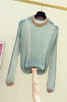 2020. gada Rudenī Jaunā korejiešu Modes Plānais Džemperis Sievietēm ar garām Piedurknēm Džemperis Zaudēt Kontrastējošas Krāsas Dobi No Lady Apakšā Krekli