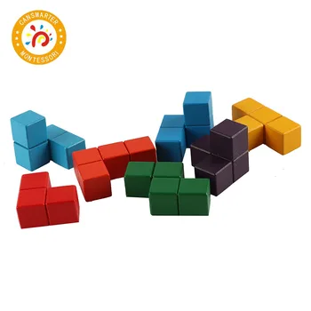 Montessori Bērnu Rotaļu Jaunums Rotaļlietas Tetris Magic Cube Multi-krāsu 3D Koka Soma Kubi Izglītības Prāta Spēles Bērniem