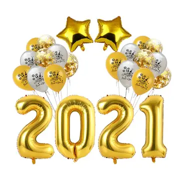 34Pcs/Set Zelta un Melna Lateksa baloni Laimīgu Jauno Gadu Ir 2021. Ballon New Year Eve Puse Brīvdienu Ziemassvētku Puse Apdares Piederumi