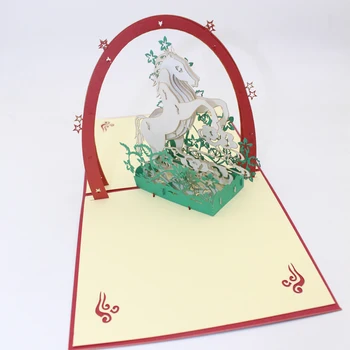 3D Roku darbs Sarkanu Vāku Lecot Balta Zirga Papīra Ielūguma, Apsveikuma Kartes, Pastkartes Uzņēmējdarbības Bērnu Diena Dzimšanas dienas Dāvana