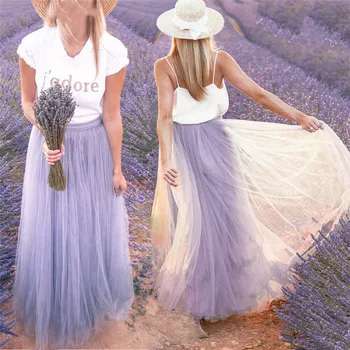 Sieviešu Maxi Svārki Korejas Modes Violeta Acs Augsta Vidukļa Tutu Kroku Svārki 2019 Vasaras Eleganti Tilla Gari Svārki Līnijas Sundress