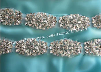 (10 METRI)Vairumtirdzniecības līgavas dzelzs roku fāzēm, silver crystal rhinestone pērle aplikācijas apdare kāzu kleitu vērtnes jostas WDD0686