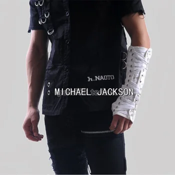 Reti MJ Michael Jackson Punk Armbrace SLIKTI Ievārījums Melna Balta Kokvilnas Cimdu Faniem Punk Izpildes Puses Parādīt Imitācija