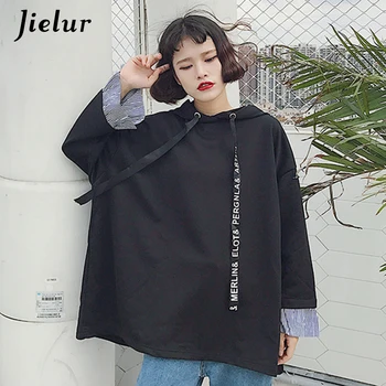 Korejiešu Pop BF Harajuku Svītrainām Izšūšanas Sieviešu Krekls Zaudēt Aukliņu Streetwear M-XL Modes Hoodies Sieviešu Džemperis