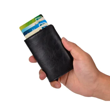 RFID Pretbloķēšanas Alumīnija kredītkaršu Turētājs Slim Ādas Metāla Vīriešu maku Automātisko Pop UP ID Bankas Kartes Gadījumā Dāvanas