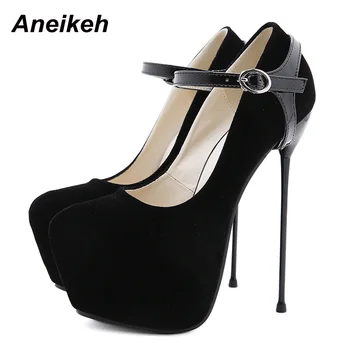 Aneikeh Femmes Chaussures Modes Ganāmpulka Plānas augstpapēžu kurpes Sieviešu Sūkņi Platforma Kāzu Elegantas Dāmas Kurpes Pavasara/Rudens Melns