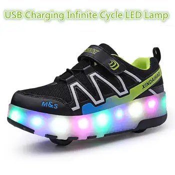 USB Uzlādes Bērniem Rullīšu Sneaker Mazulis Riteņu Apavu Bērnu Sporta Stūre Gadījuma Bērniem LED Gaismas Apavi Zēns Meitene Kvēlojošs Sneaker