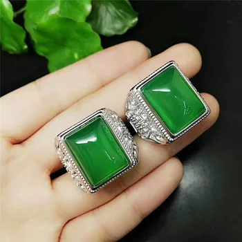Reālu zaļās aproces, gredzeni, resizable, agate gredzens 925 sterling sudraba gredzens vīriešu gredzeni smaragds gredzenu dabīgā akmens rotas