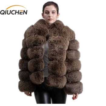 QIUCHEN PJ8139-1 2020. gadam bezmaksas piegāde jaunas ziemas kažokam nekustamā fox kažokādas jaka augstas kvalitātes fox coat stand apkakli apģērbs