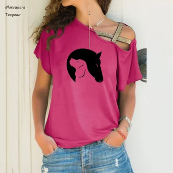 Plus izmēra 5XL lielgabarīta t krekls vasaras Gadījuma Īsām Piedurknēm t krekls sieviešu Suns Un Zirgs Draugiem Mīlestība attēlu drukas femme t-krekli