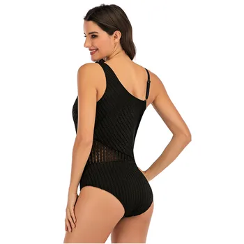 Sievietēm melnā viens gabals peldkostīms Nelegālo caurspīdīga sieta starām. dizaina viena pleca, bodysuit sieviešu monokini retro bikini XXL