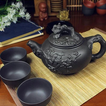 Ķīnas Porcelāna Yixing Zisha Tējas Komplekts 380ml + 3 Tases 40ml Kung Fu Teaset Tējkannas Roku darbs Zisha Keramikas Tējkanna
