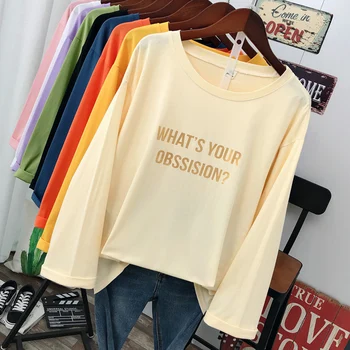 DONAMOL Plus Lieluma modes Gadījuma Sieviešu T-Krekls brīvs Džemperis ar garām piedurknēm kokvilna drukāt Vēstuli Unisex Mīļotājiem tee&Topi