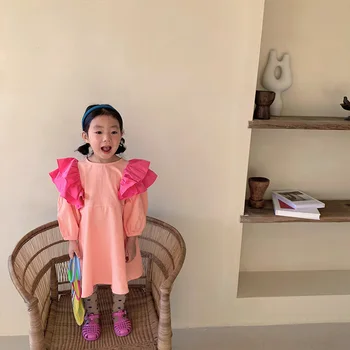 MILANCEL 2021. gada Pavasarī Jaunu Meiteņu Drēbes Gadījuma Bērniem Kleitas korejiešu style Long Sleeve Kleita 2T-7T