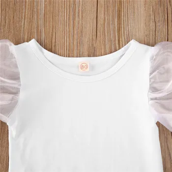 Baby Toddler Meiteņu Kokvilnas Apģērbu Komplekts 2gab Apģērbs Vasaras Brīvdienu Puff Piedurknēm T-Krekls Topi+Šorti Jaundzimušo Vasaras Apģērbu Komplekti