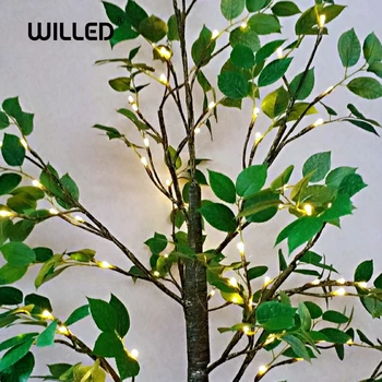 Simulācijas Zaļo augu LED Bērza Koka ar Lapu Lampa nakts gaismas rotājumi mājās usb apgaismojums Festivāla Iekštelpu Brīvdienu Pasaku