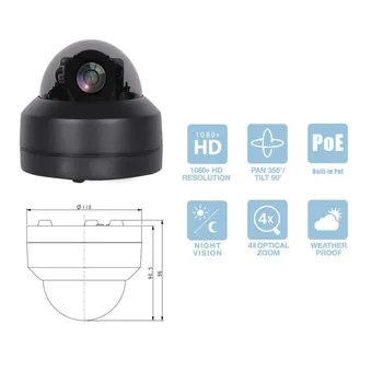 1080P HD PTZ IP Kameras Āra Ūdensizturīgs ONVIF 4X Tālummaiņas P2P IS Nakts Redzamības home security Mini Speed Dome Kameras POE Hisee APP