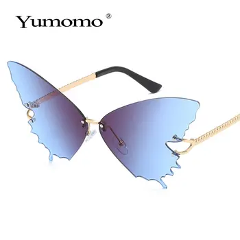 Tauriņš bez rāmja saulesbrilles dāmas luksusa zīmola dizaineru modes lielgabarīta steampunk saulesbrilles, kaķu acu retro brilles UV400