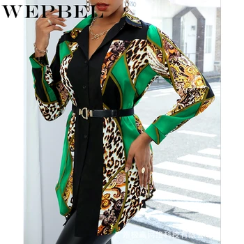 WEPBEL Sieviešu Elegants Pavasara Rudens Šifona Kreklu Top Dāmas Zaudēt Leopards Drukāt Savukārt Apkakle ar garām Piedurknēm Blūze
