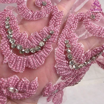 La Belleza Rozā/melns fāzēm skaistu lielu gabalu roku darbs, pērles, kristāla Rhinestone plāksteris kāzu kleitu aplikācijas piederumi
