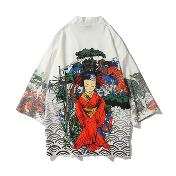 Kimono Stila Sieviešu Ziedu Drukāt Vīriešu Jaka Āzijas Kimono Dienas Haori Modes Apģērbu Japāna Blūze Samurai Vīrietis