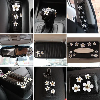 Ziedu auto interjera dekorēšana aksesuāri meitenēm Dāma drošības jostu segtu ādas stūre segtu audu kaste