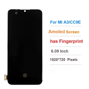 Amoled LCD Displejs Xiaomi MI A3 Touch Screen Touch 10 Digitizer Ekrānu Nomaiņa Xiaomi MIA3 MI CC9E Ar pirkstu Nospiedumu