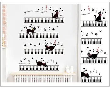 Kaķis Klavieru mūzika sienas uzlīmes bērnu istabas, guļamistabas mākslas Fona PVC ligzda socle tauriņš sienu apdare