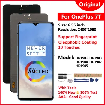 Original LCD Oneplus 7T Displejs, Amoled Ekrānu Nomaiņa Atbalsts, pirkstu Nospiedumu Displejs Oneplus Viens Plus 7T 7 T LCD 6.55
