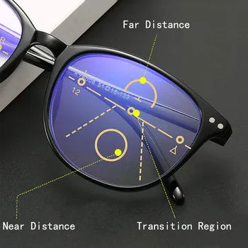 Anti-zila Gaisma Progresējoša Multifokāla Lasīšanas Brilles Sievietēm un Vīriešiem Klasisks Lielizmēra Rāmis Presbyopic Brilles Ar +1.0 līdz+4.0
